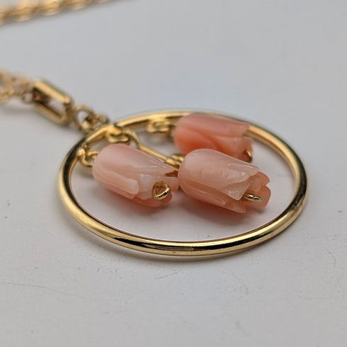 ヴィンテージ ロールドゴールド&ピンクコーラル ペンダント ネックレス